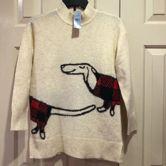 Loft Wool Blend Dachshund Buffalo Plaid Sweater Size SP NWT - Picture 2 of 6